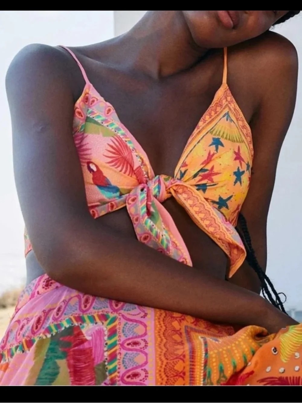 FARM Rio Pink & Yellow Printed Wrap Crop Top - Picture 7 of 7